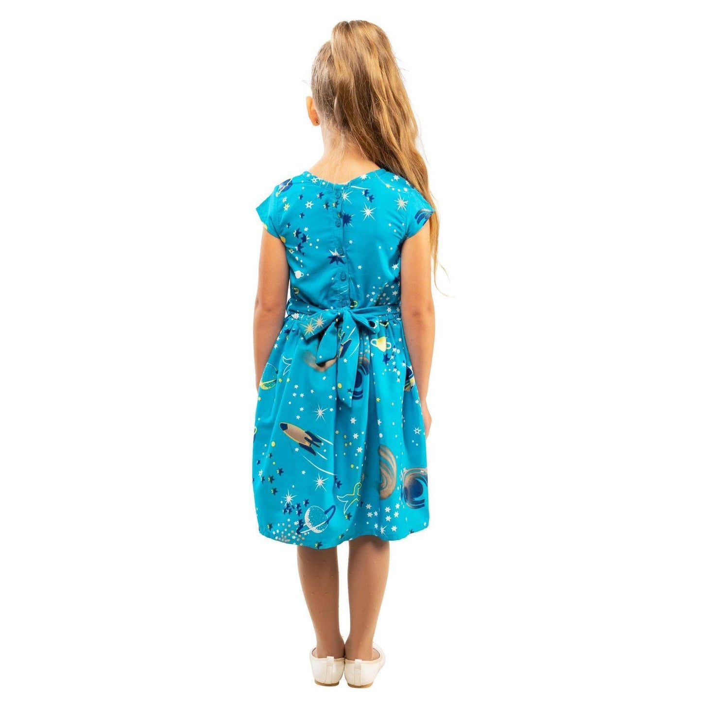 Girls Kids Vintage Style Peter Pan Collar Dresses Galaxy Turquoise Age 3-12 Years: AGE 9-10 Years