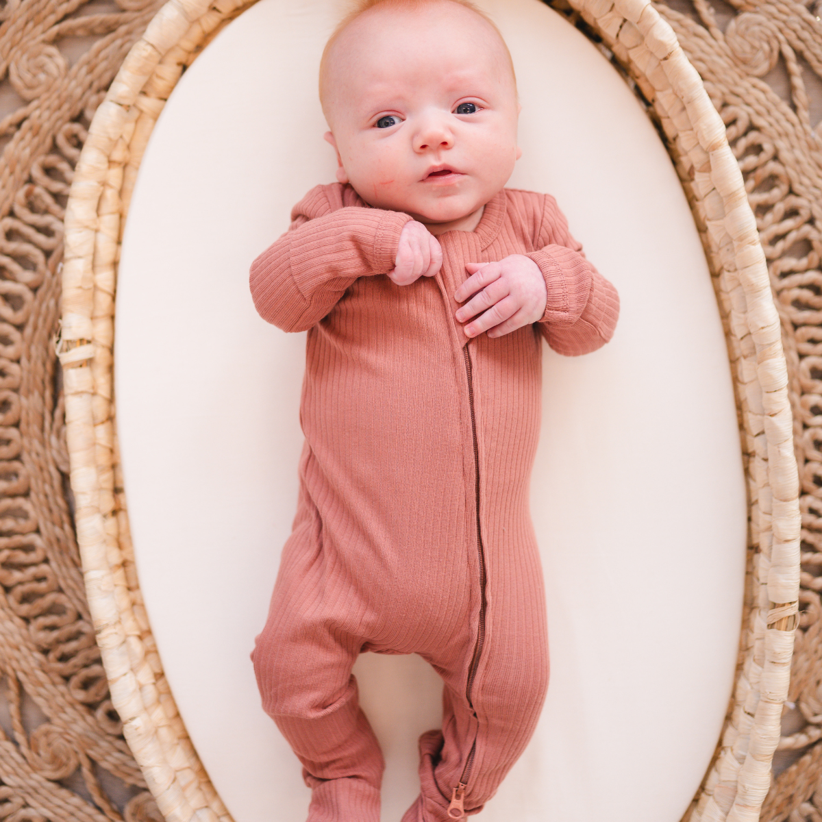 Organic Cotton Ribbed Footie - Terracotta: Newborn