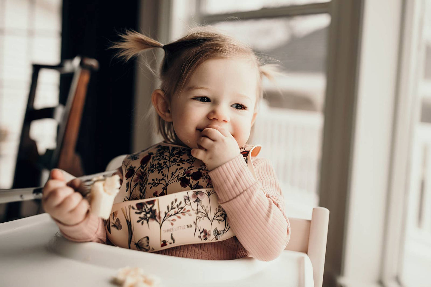 Three Little Tots -Flower Print Silicone Bib with Crumb Catcher