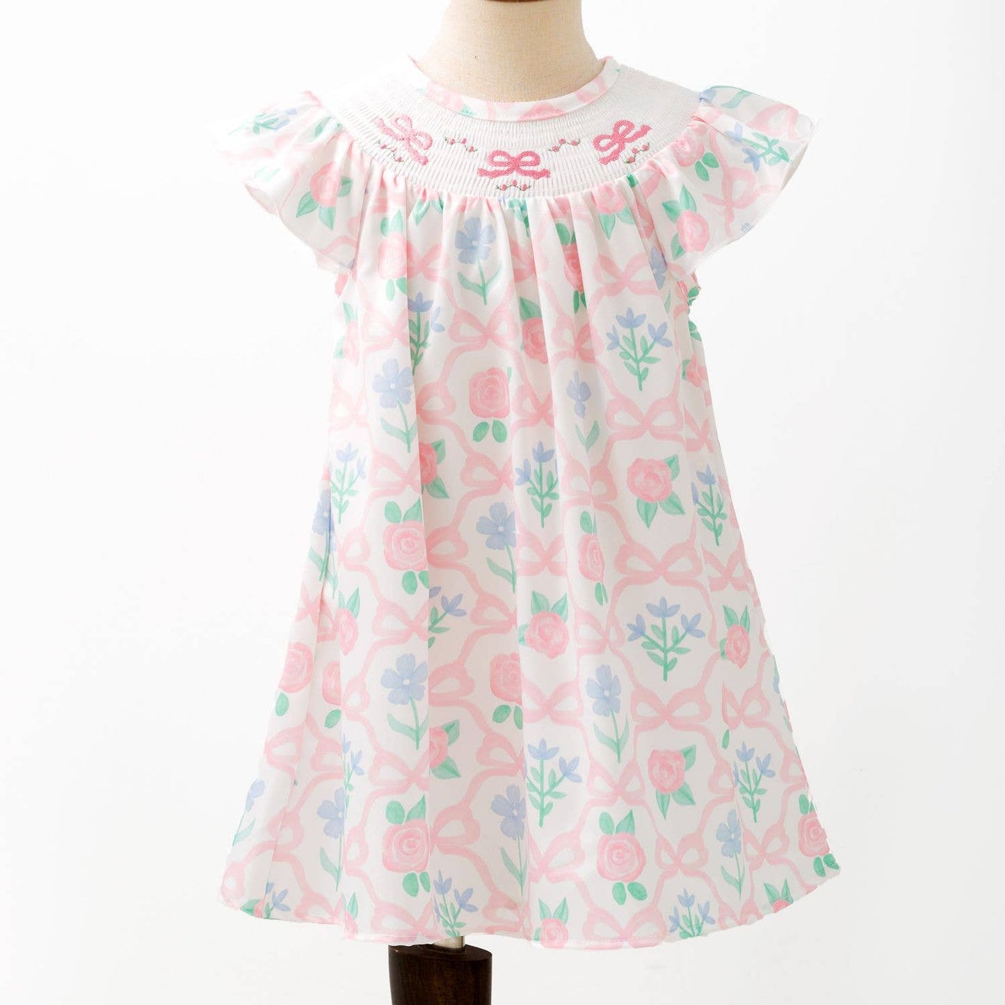 Trellis Bow Smocked Girls Dress: 4t