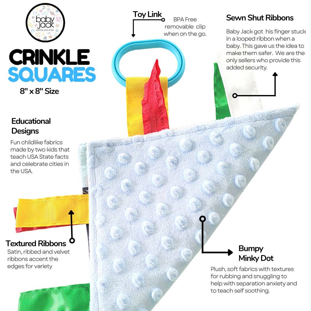 Washington State Baby Crinkle Tag Square 8"x 8" Toy