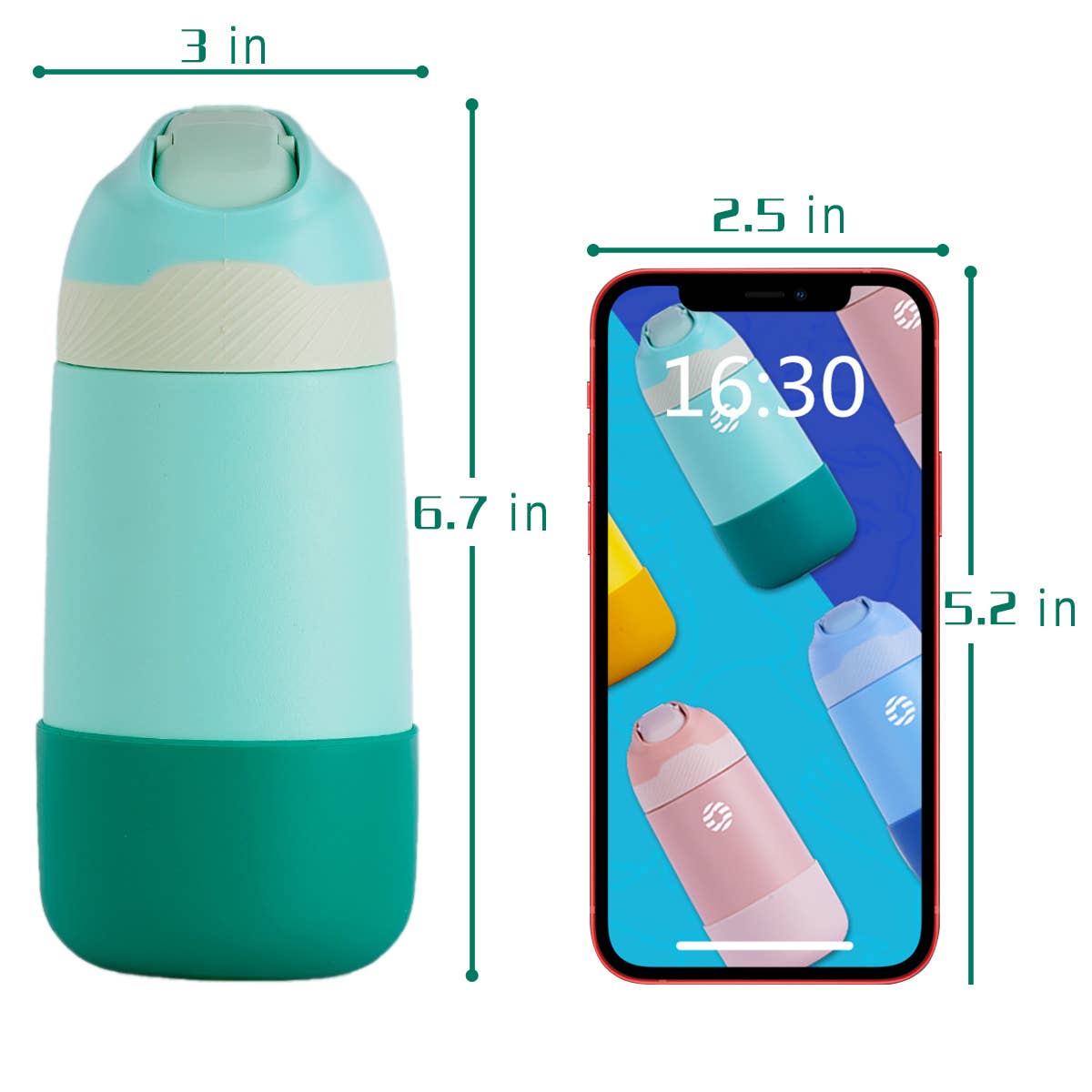 12oz. S/S Insulated Kid's Water Bottle With Pop-up Straw Lid: Mint Green