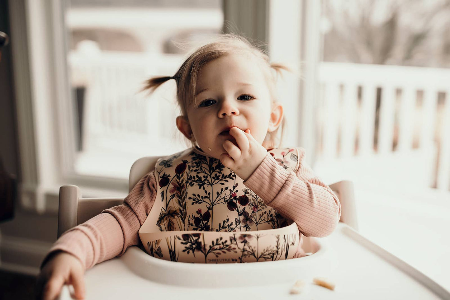 Three Little Tots -Flower Print Silicone Bib with Crumb Catcher