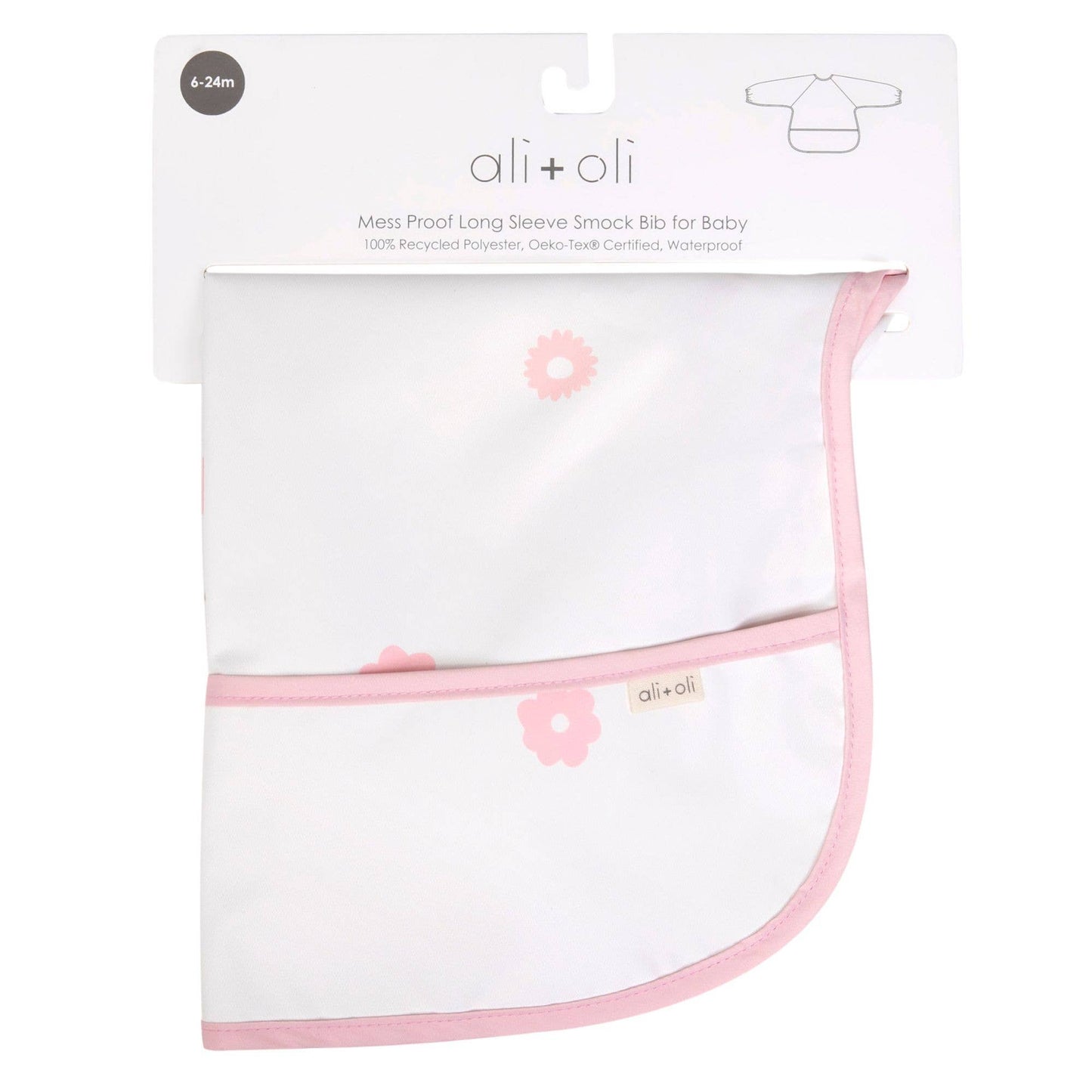 Ali & Oli Smock Bib for Baby & Toddler Long Sleeve (Pink Flowers)