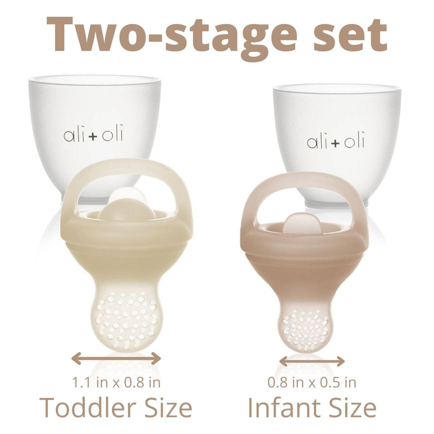 Ali & Oli Silicone Food & Fruit Feeder set of 2 sizes Oat & Coco