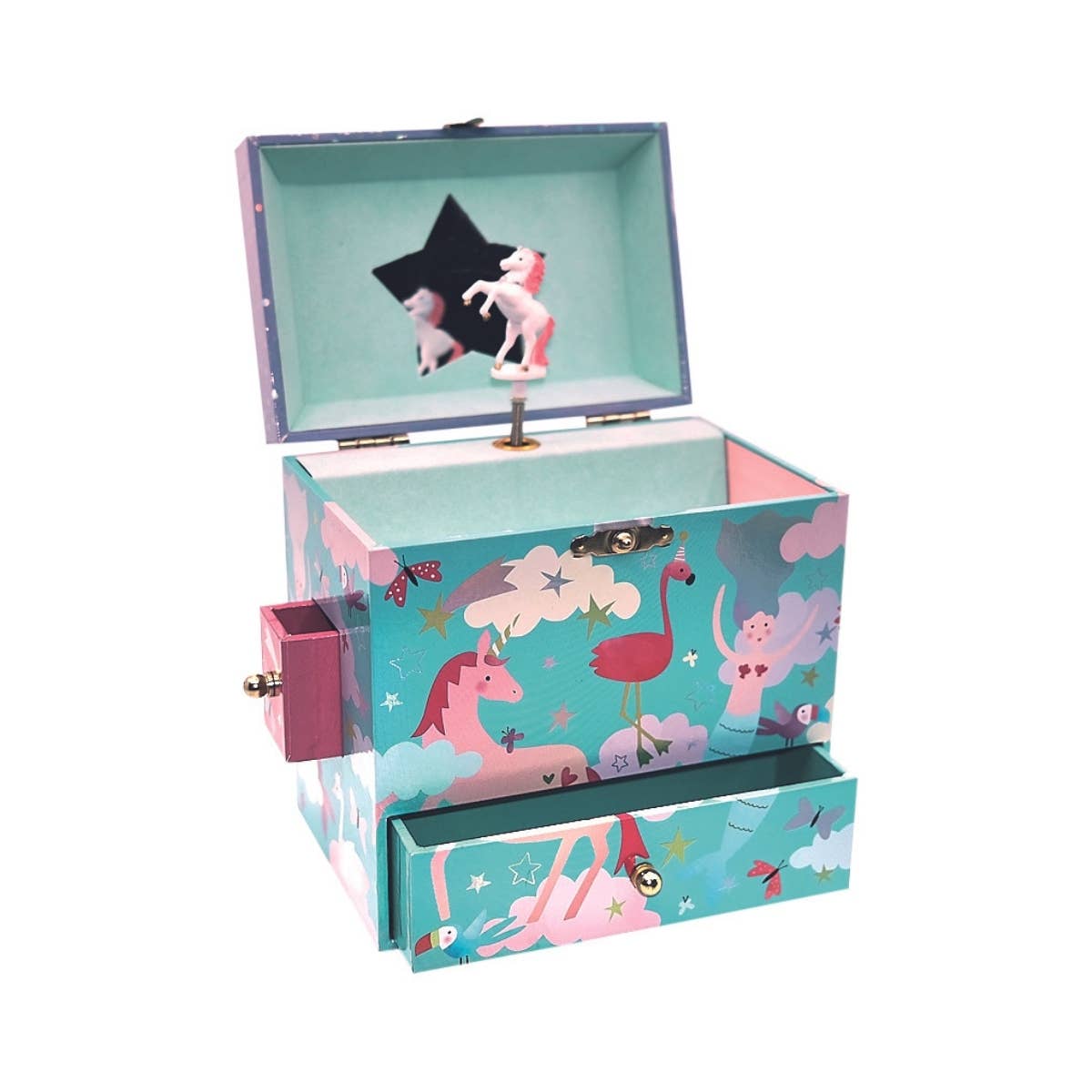 Musical Jewellery Box with 3 Drawers - Fantasy rainbow