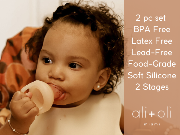 Ali & Oli Silicone Food & Fruit Feeder set of 2 sizes Oat & Coco