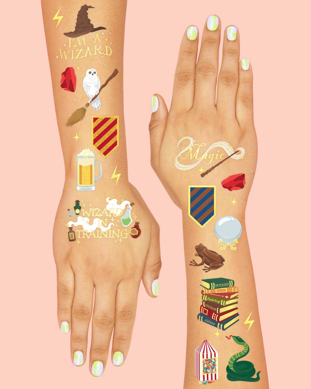 Wizard in Training Tats - 60 foil temporary tattoos, magic