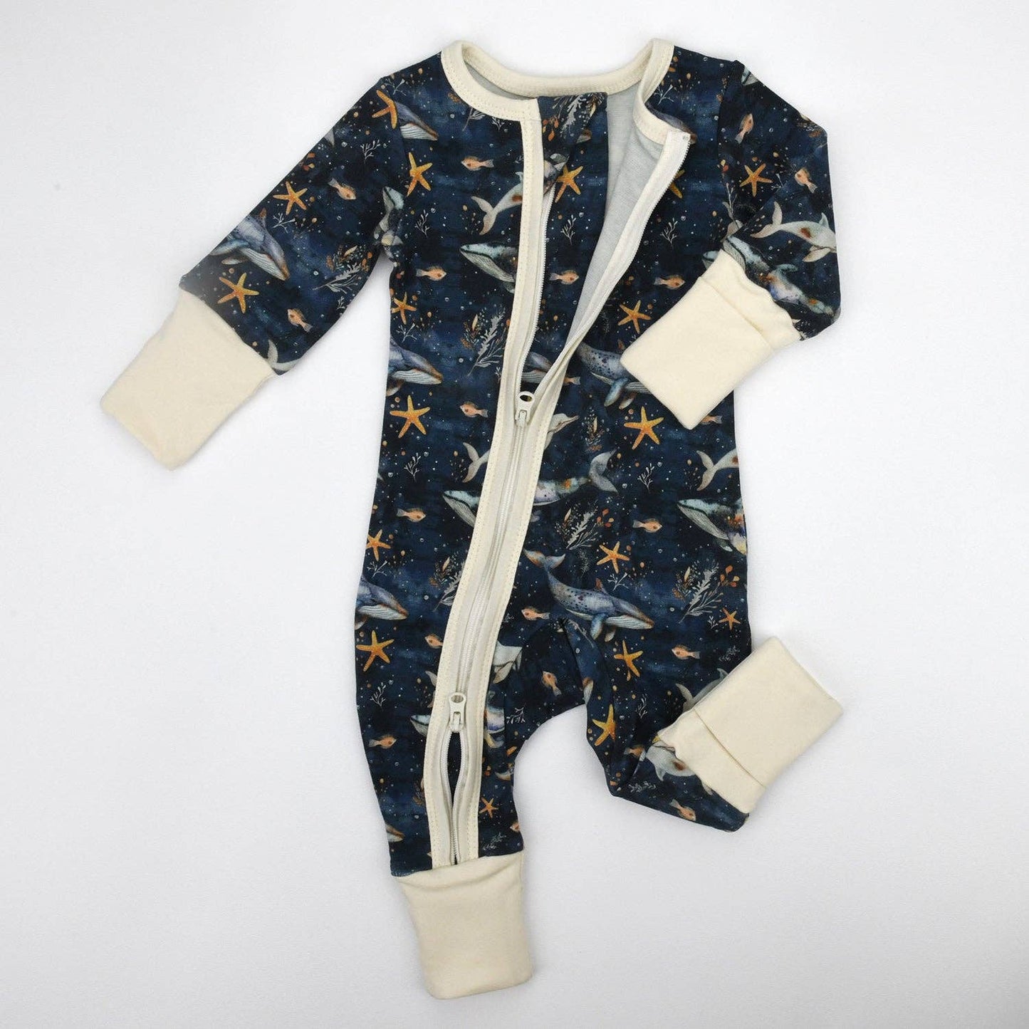 Earthy - Organic Cotton Baby Pajamas 2-Way Zip Front Zipper Sleeper, Poseidon: 0-3M