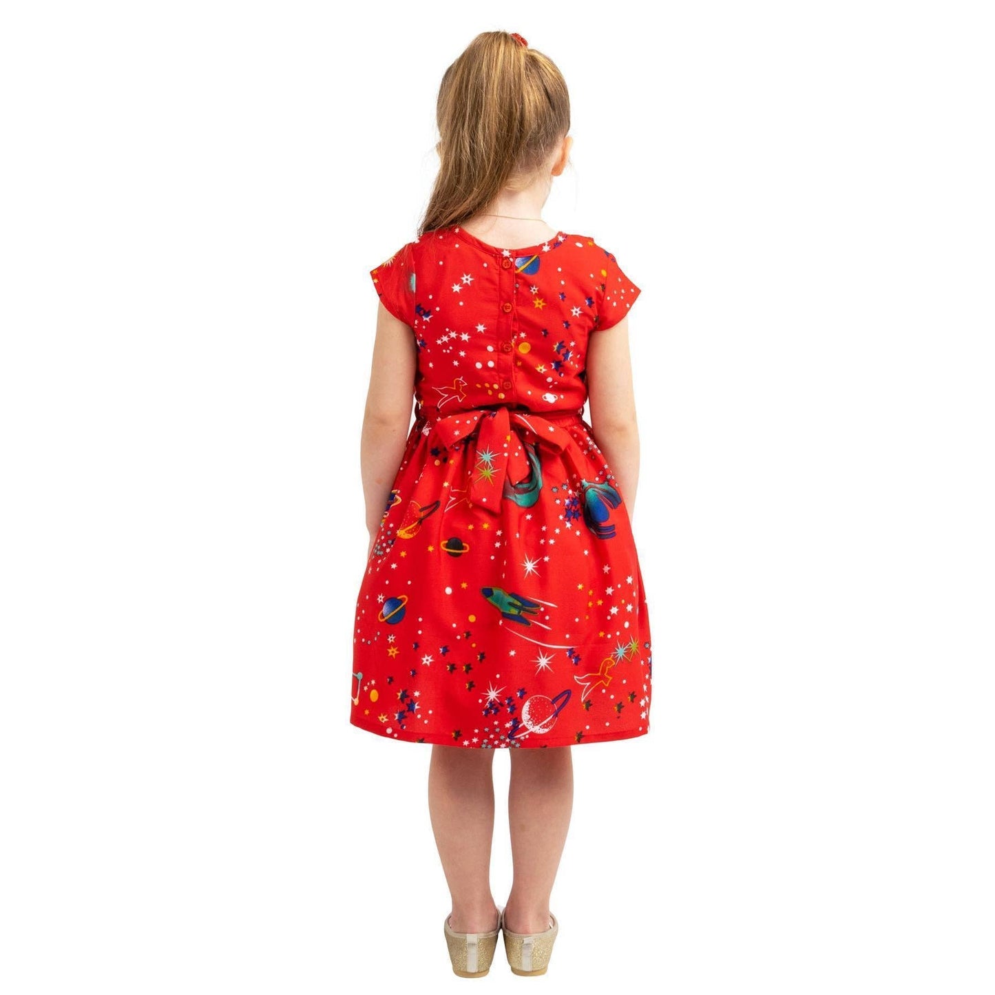 Girls Kids Vintage Style Peter Pan Collar Dresses Galaxy Red Age 3-12 Years: AGE 9-10 Years