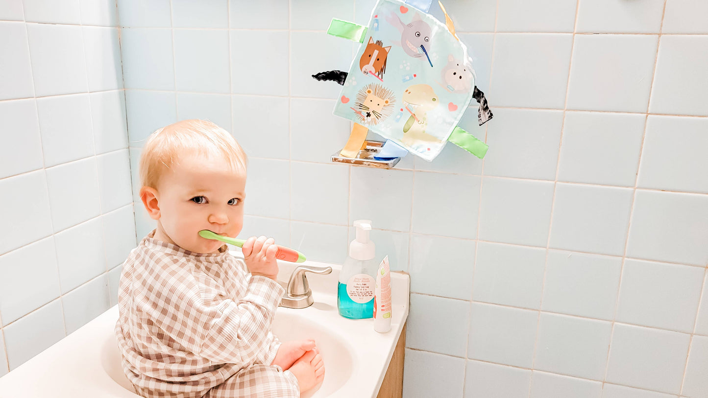 Baby Animals Brushing Teeth Dental Crinkle Tag Toy Teether