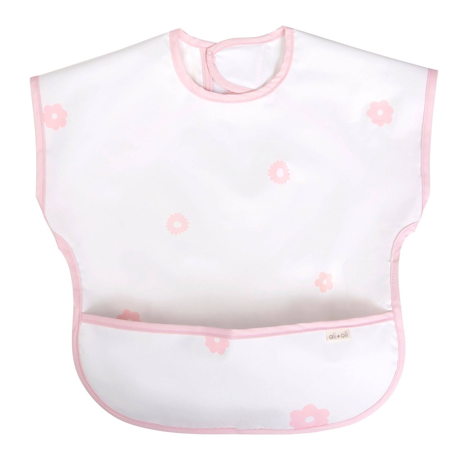 Ali & Oli Smock Bib for Baby & Toddler Short Sleeve (Pink Flowers)
