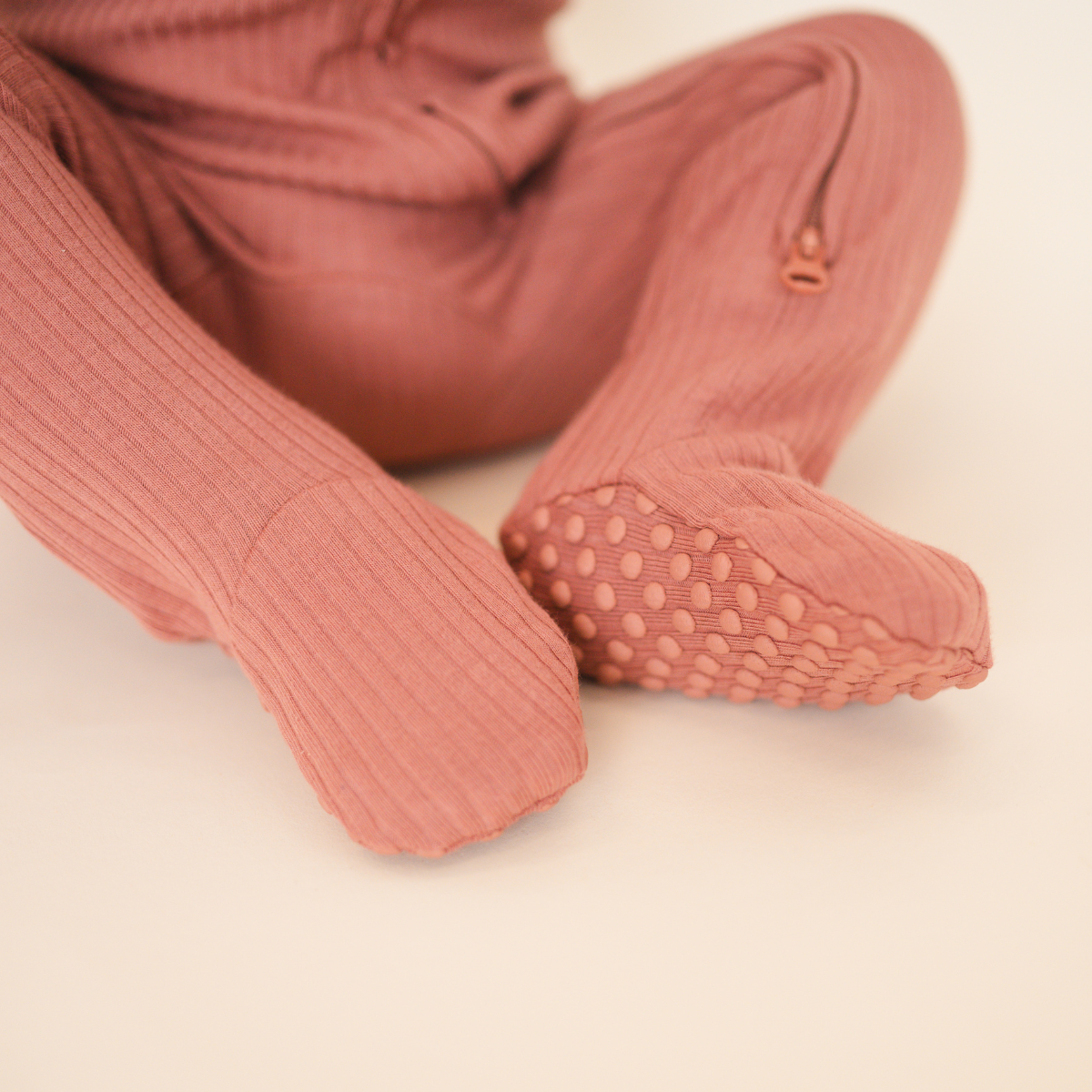 Organic Cotton Ribbed Footie - Terracotta: Newborn
