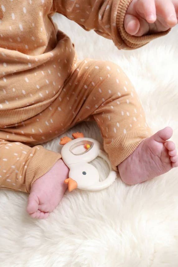"NEW" Bitzy Shake™ - Silicone Teether with Rattle: Goose