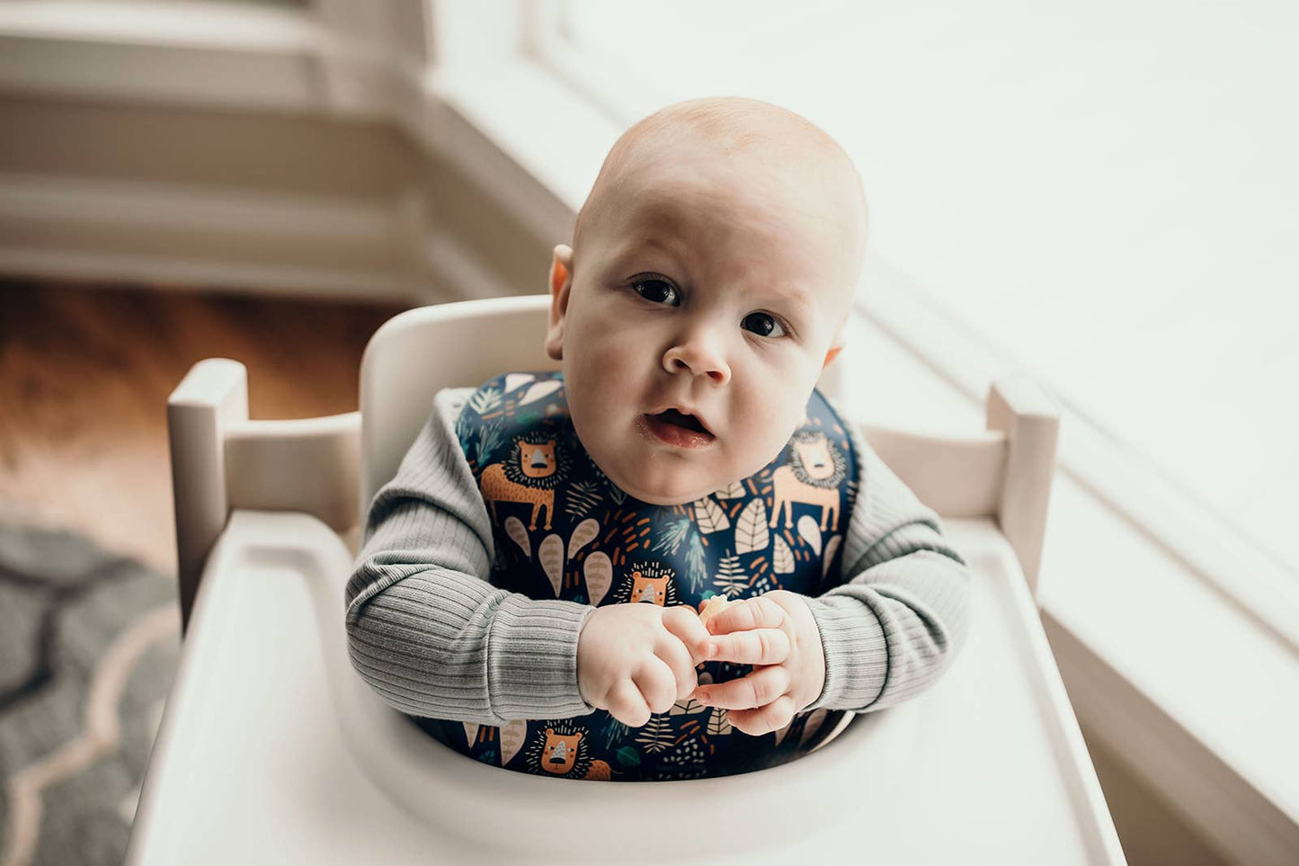 Three Little Tots -Zoo Lion Print Silicone Bib with Crumb Catcher
