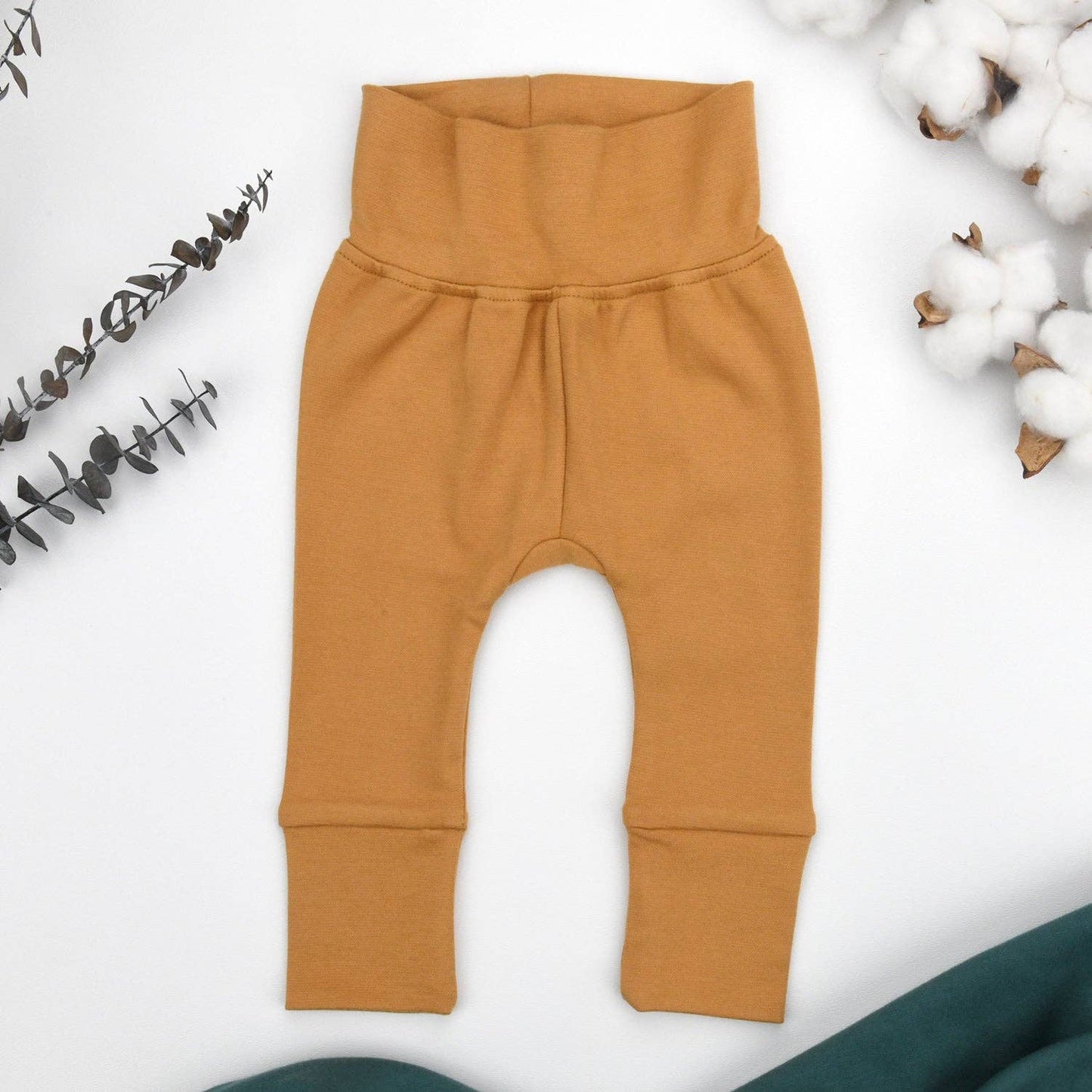 Earthy - Organic Cotton High Waist Baby Pants, Camel: 12-18M