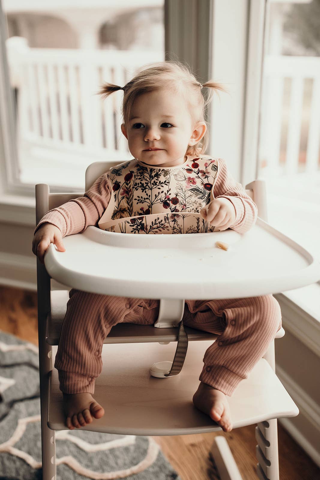 Three Little Tots -Flower Print Silicone Bib with Crumb Catcher