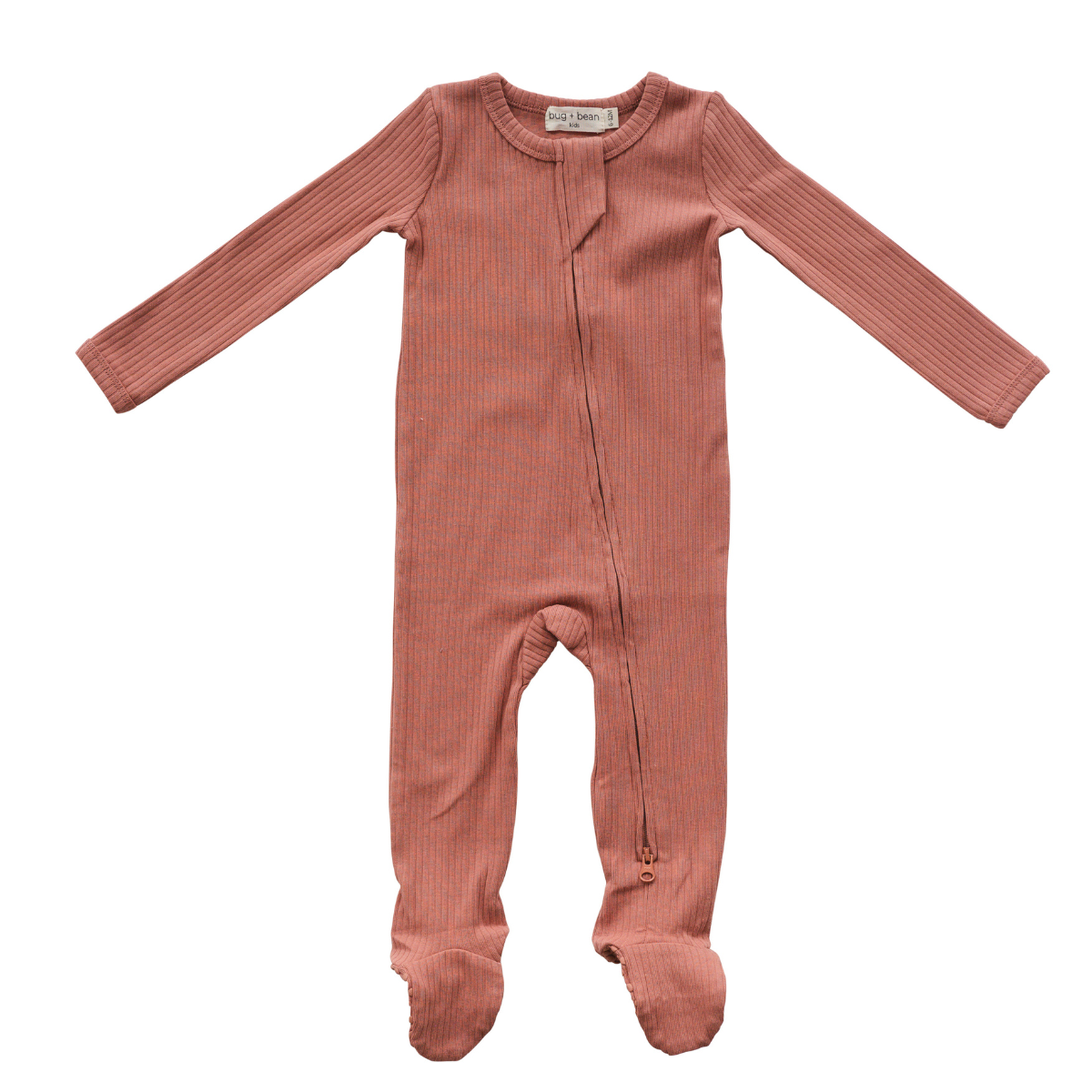 Organic Cotton Ribbed Footie - Terracotta: Newborn