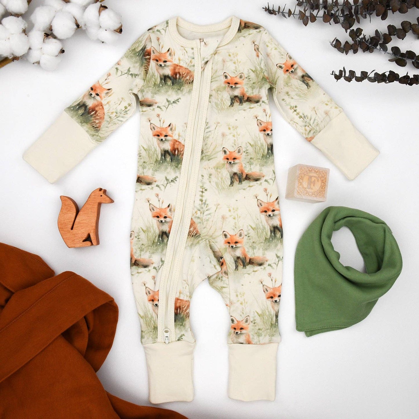 Earthy - Organic Cotton Baby Pajamas 2-Way Zip Front Zipper Sleeper, Clover: 12-18M