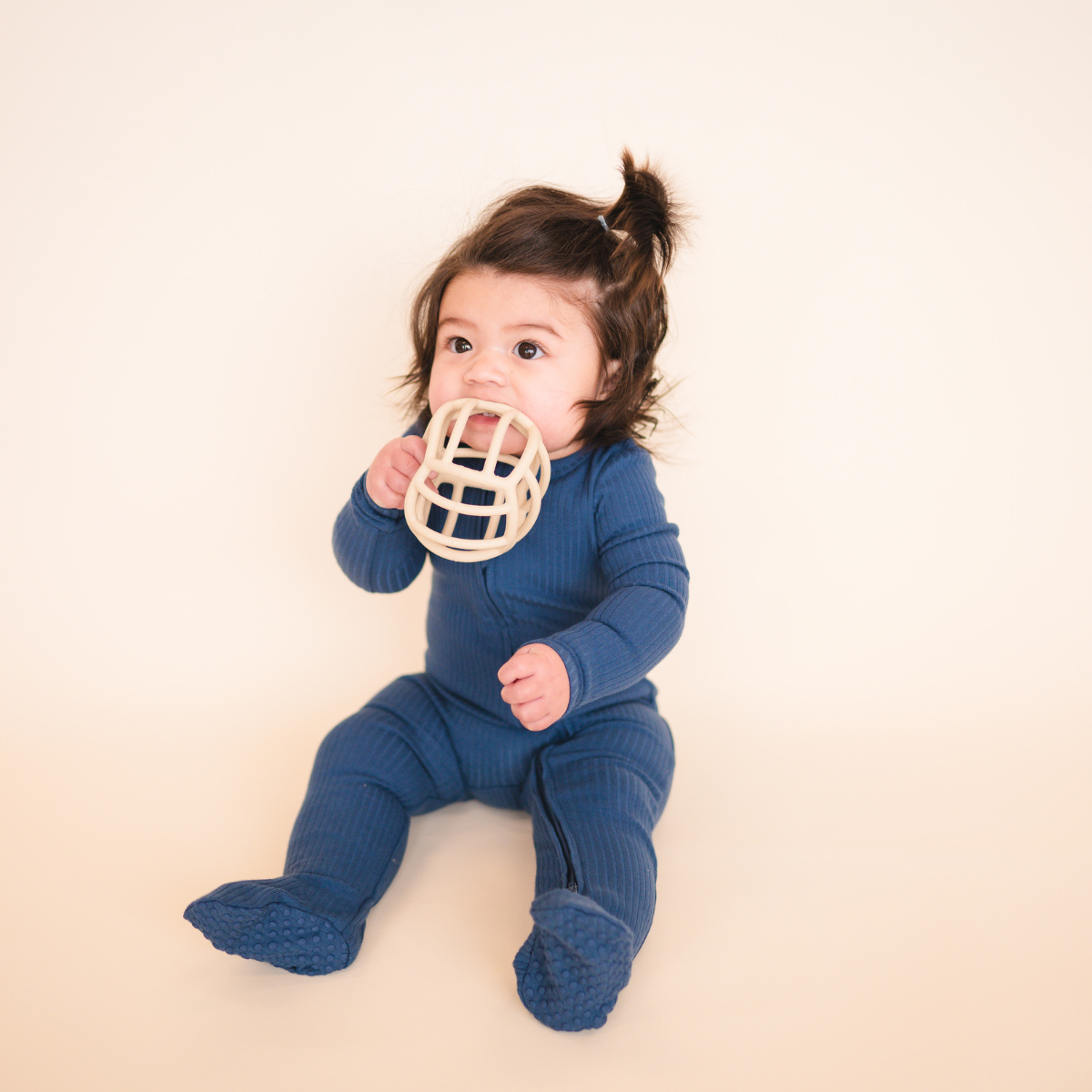 Organic Cotton Ribbed Footie - Ocean Blue: 3-6m