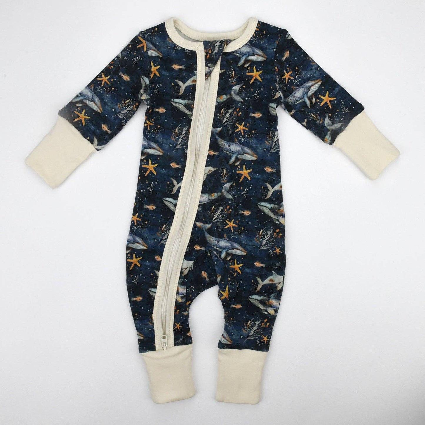 Earthy - Organic Cotton Baby Pajamas 2-Way Zip Front Zipper Sleeper, Poseidon: 0-3M