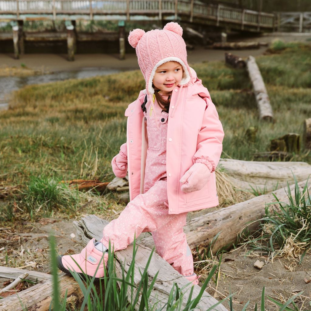 Jan & Jul - Knt Winter Earflap Hat - Pink Bear