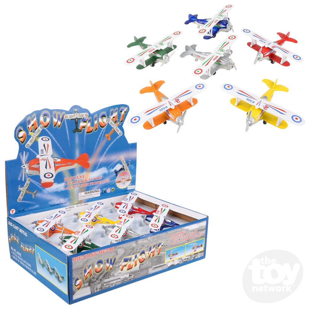 BIPLANE PLANE 5.25" DIECAST PULL BACK