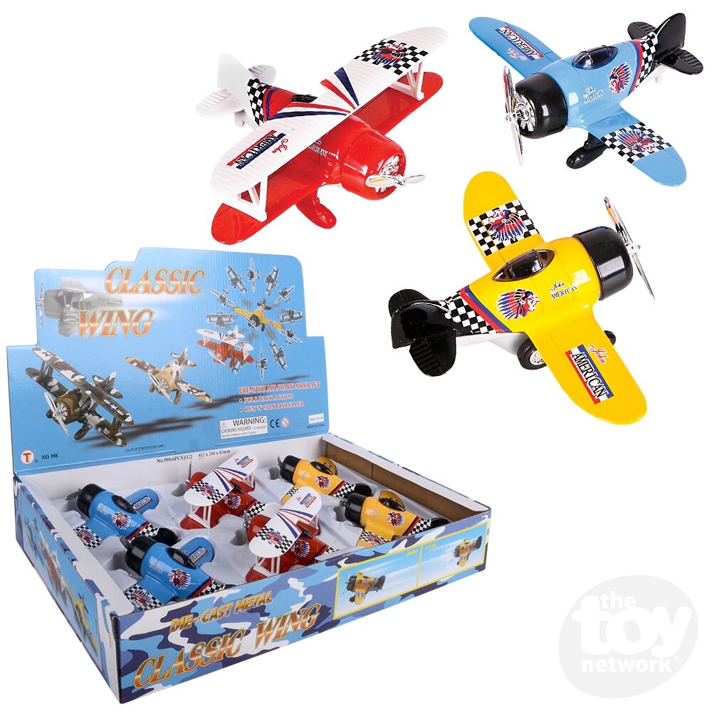 6.5" Diecast Pull Back Classic Wing Airplane
