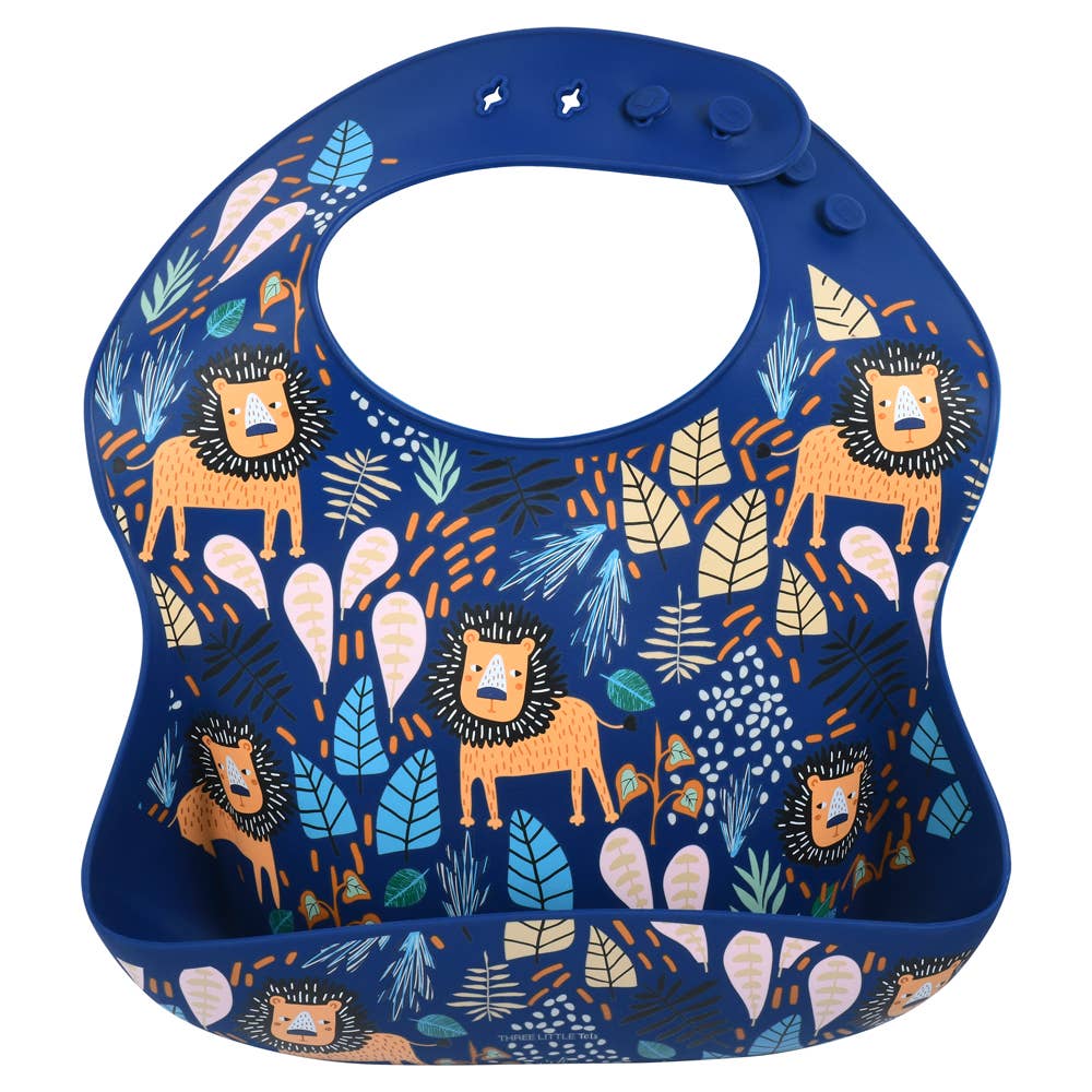 Three Little Tots -Zoo Lion Print Silicone Bib with Crumb Catcher
