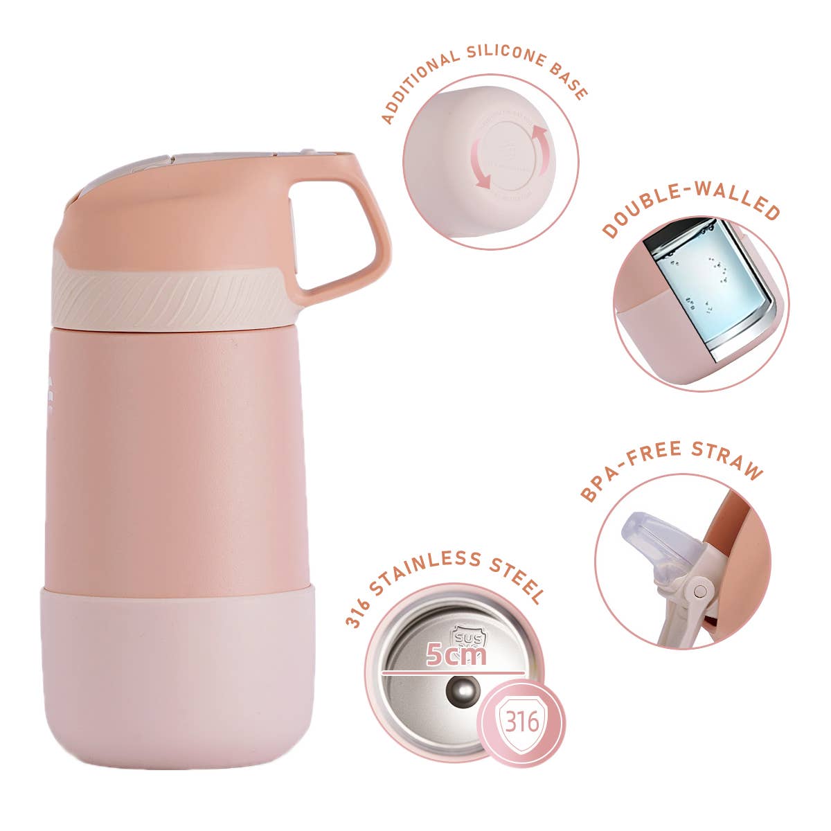 12oz. S/S Insulated Kid's Water Bottle With Pop-up Straw Lid: Mint Green