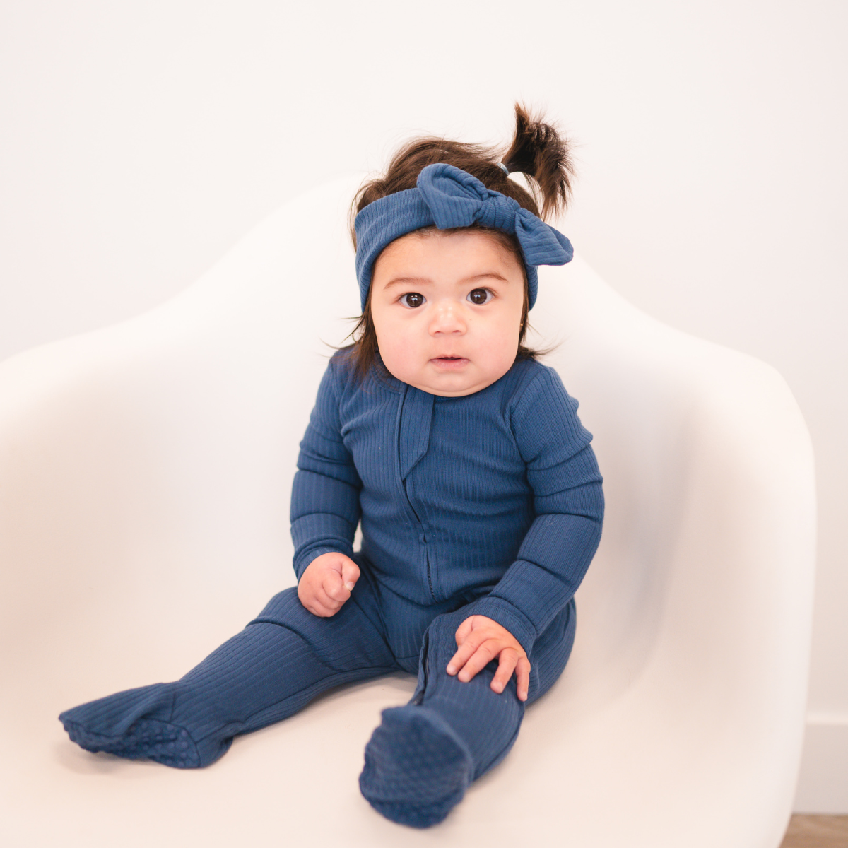 Organic Cotton Ribbed Footie - Ocean Blue: 3-6m