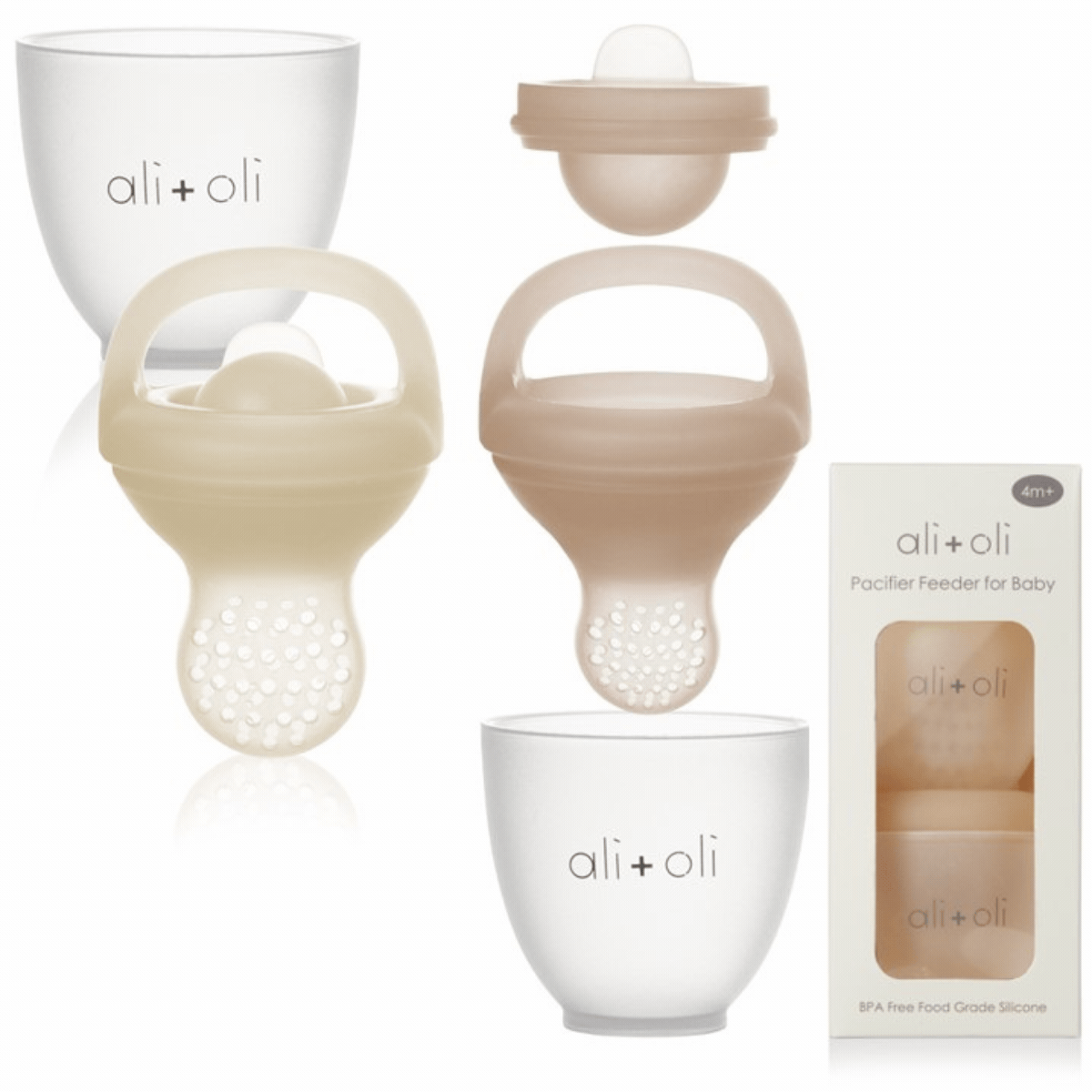 Ali & Oli Silicone Food & Fruit Feeder set of 2 sizes Oat & Coco
