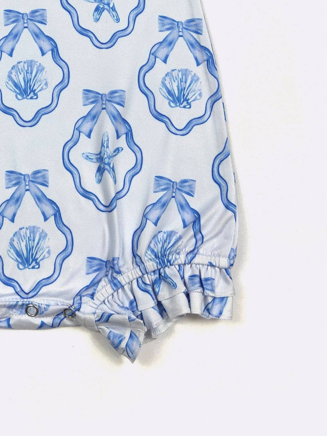 Blue Seashell Belle Baby Romper: 0/6mo