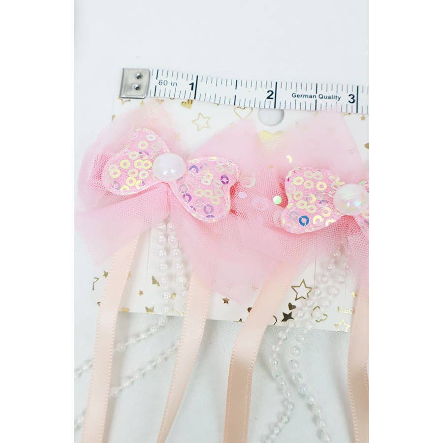 Sequin Bow Long Ribbon Hair Clips