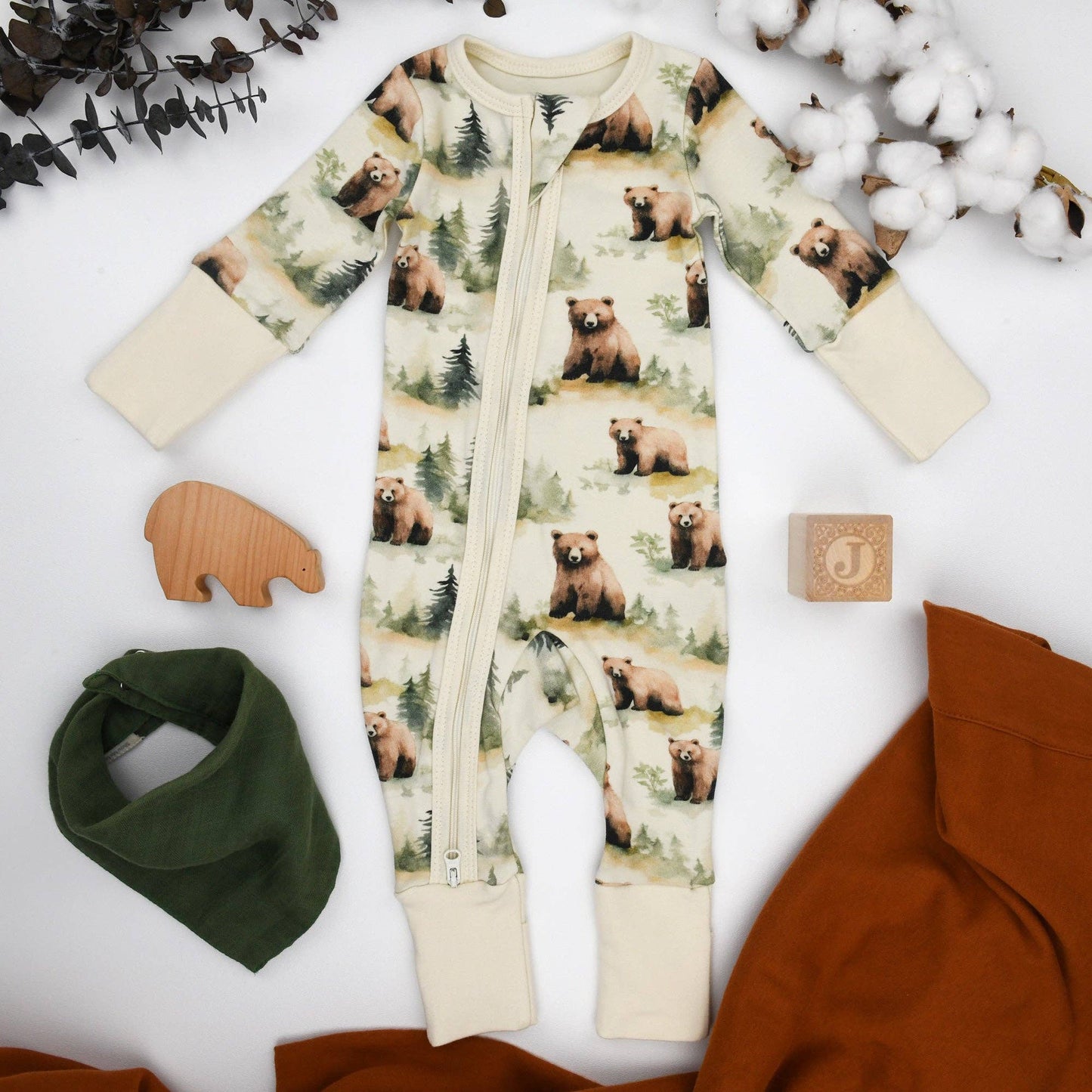 Earthy - Organic Cotton Baby Pajamas 2-Way Zip Front Zipper Sleeper, Hemlock: Preemie