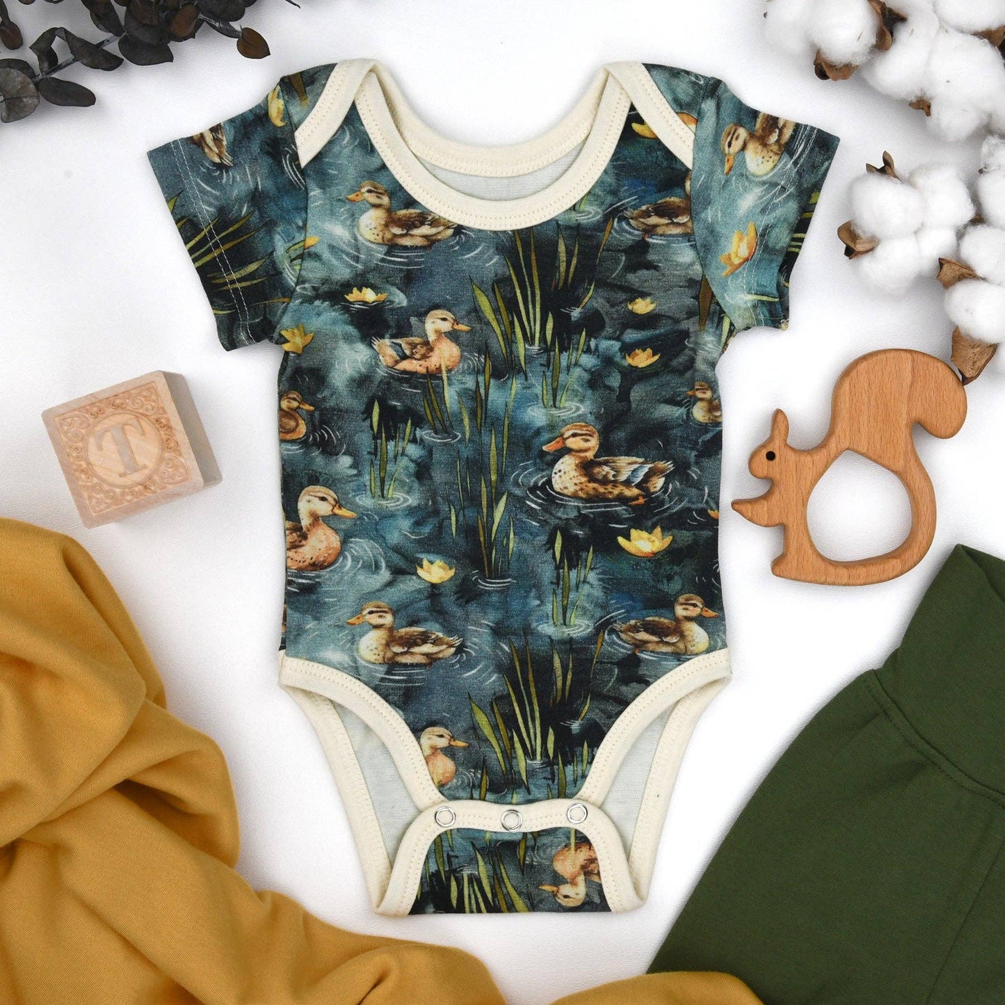 Earthy - Organic Cotton Short Sleeve Baby Bodysuit, Harbor: 3-6M
