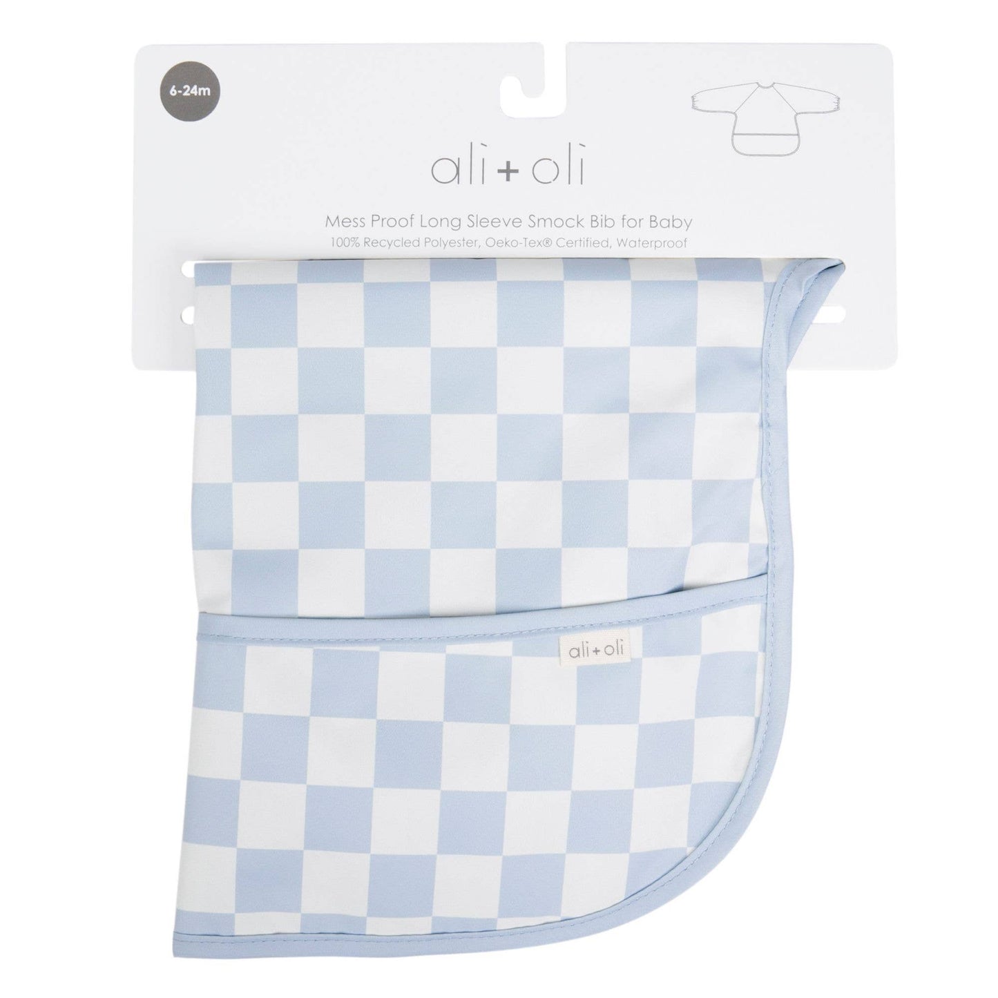 Ali & Oli Smock Bib for Baby & Toddler Long Sleeve (Blue Checkers)