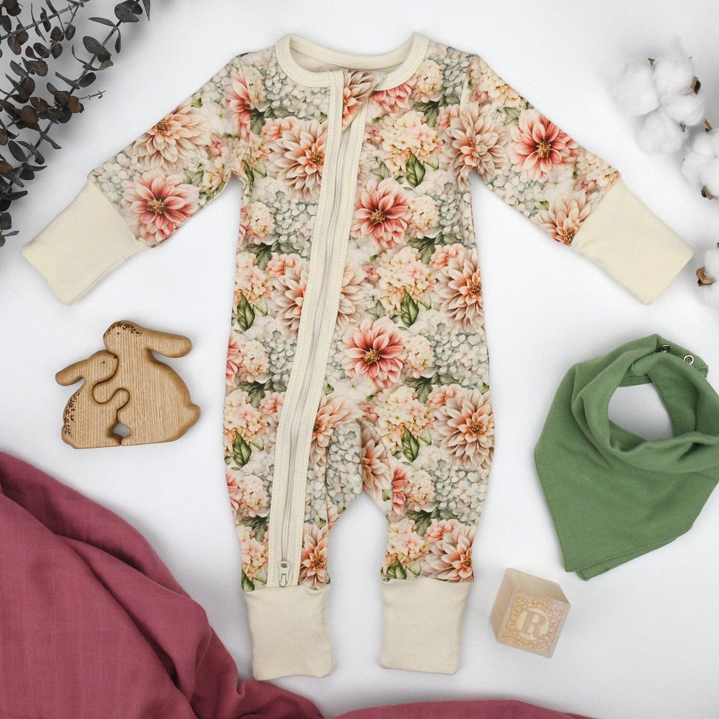 Earthy - Organic Cotton Baby Pajamas 2-Way Zip Front Zipper Sleeper, Mirabelle: 9-12M