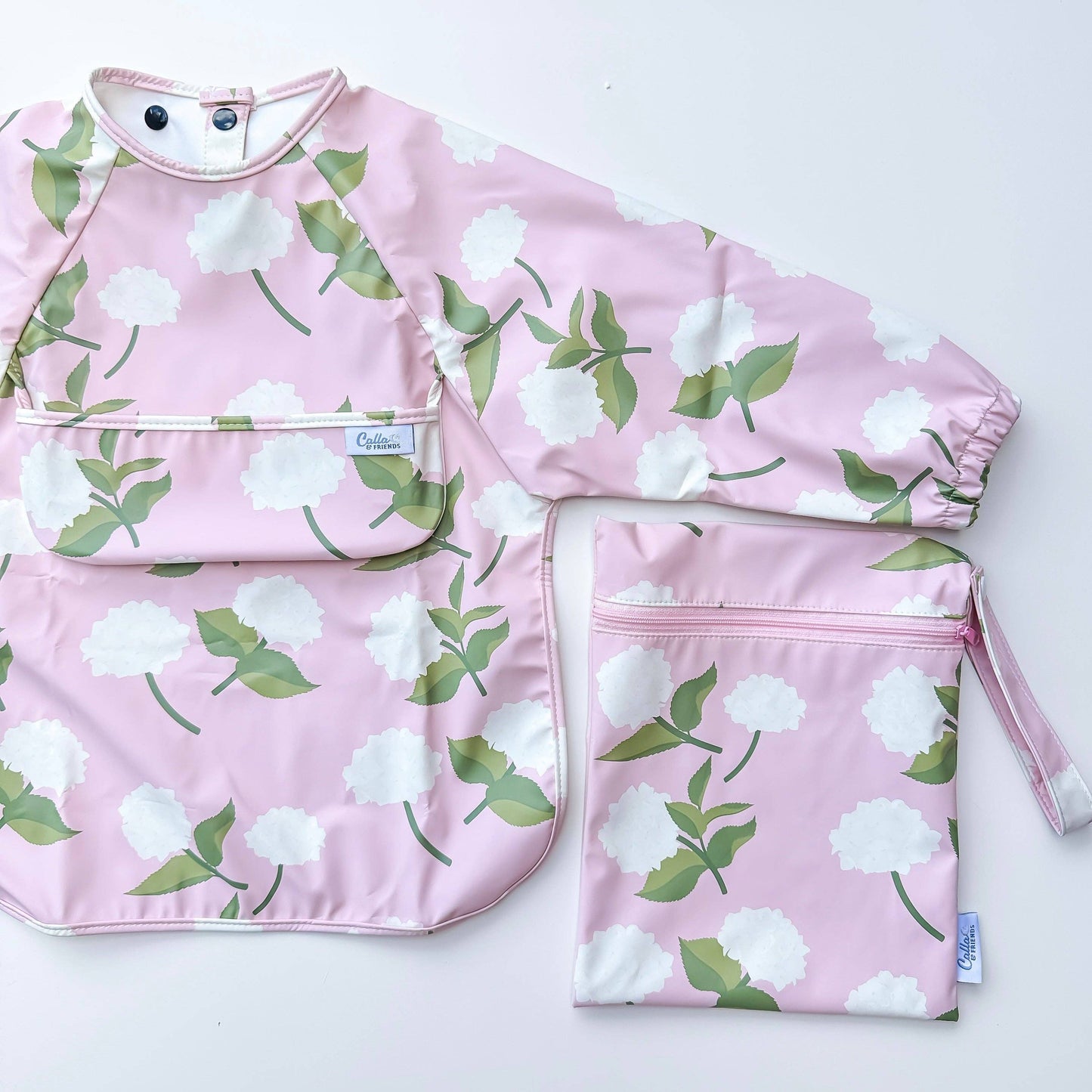 The Grayson Long Sleeve Bib - Hydrangeas: Pink / 6-36M