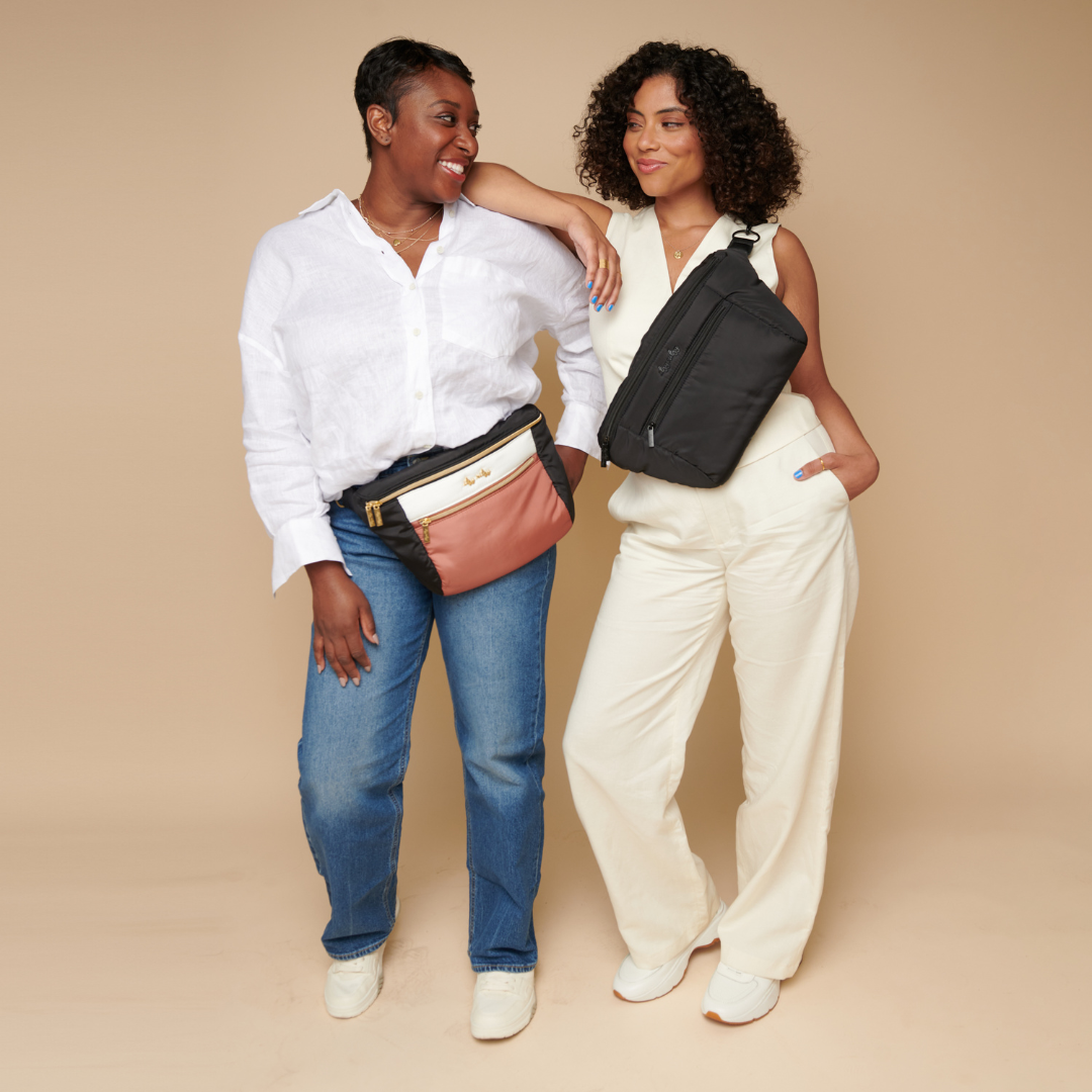 Ritzy Pack Fanny Pack & Crossbody Diaper Bag: Coffee & Cream