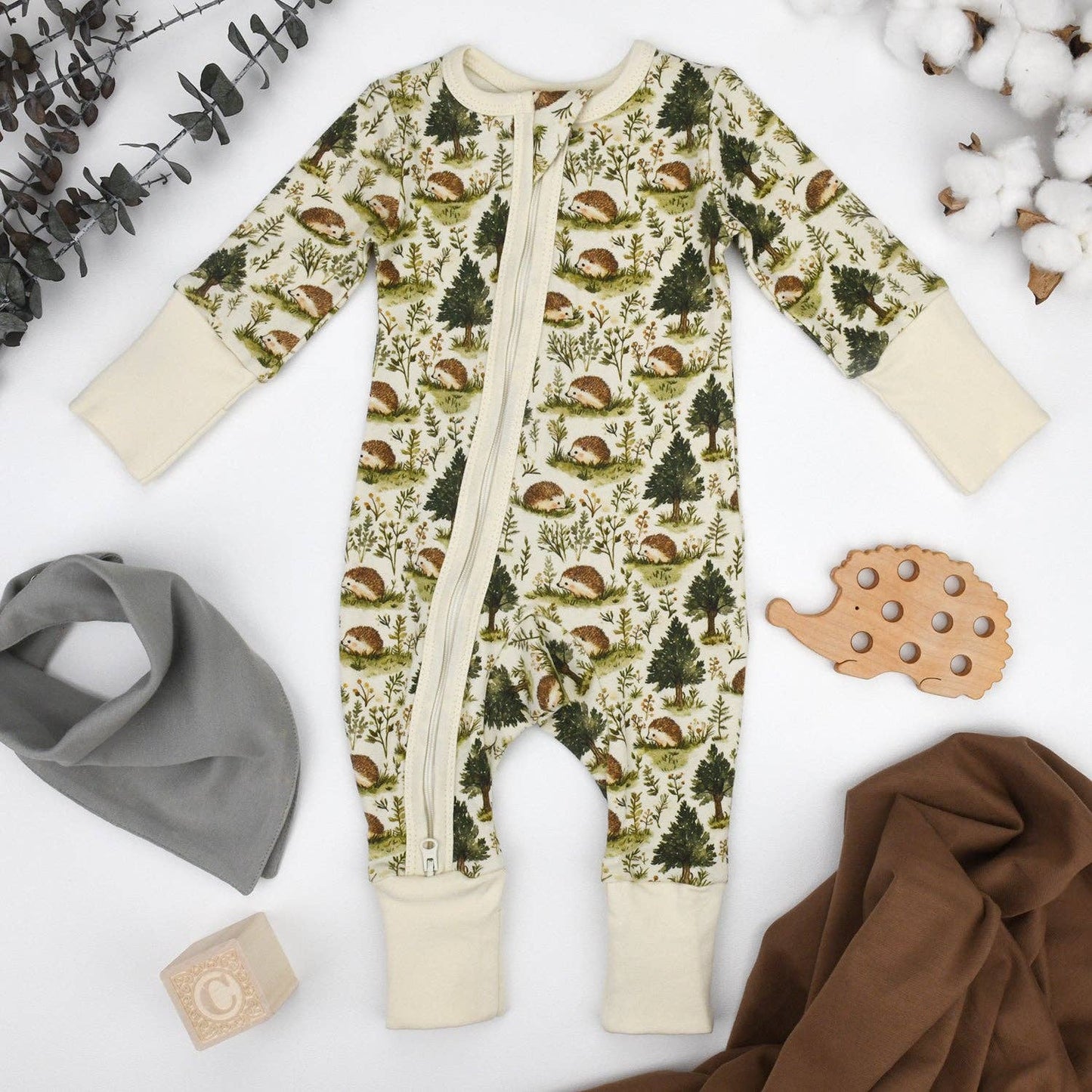 Earthy - Organic Cotton Baby Pajamas 2-Way Zip Front Zipper Sleeper, Caraway: 0-3M