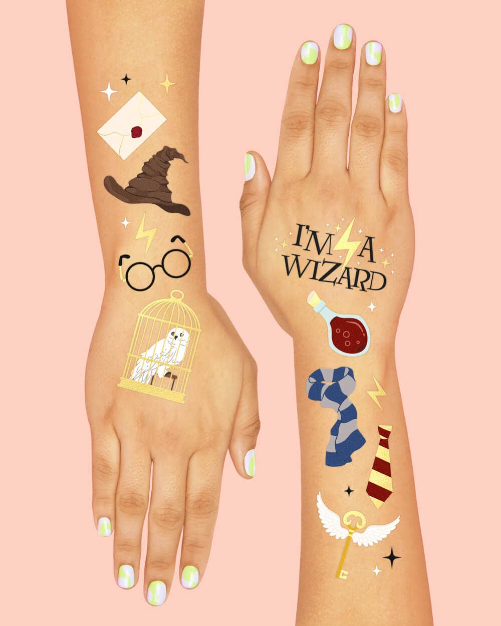 Wizard Tats - 56 temporary tattoos, kids party, Harry Potter