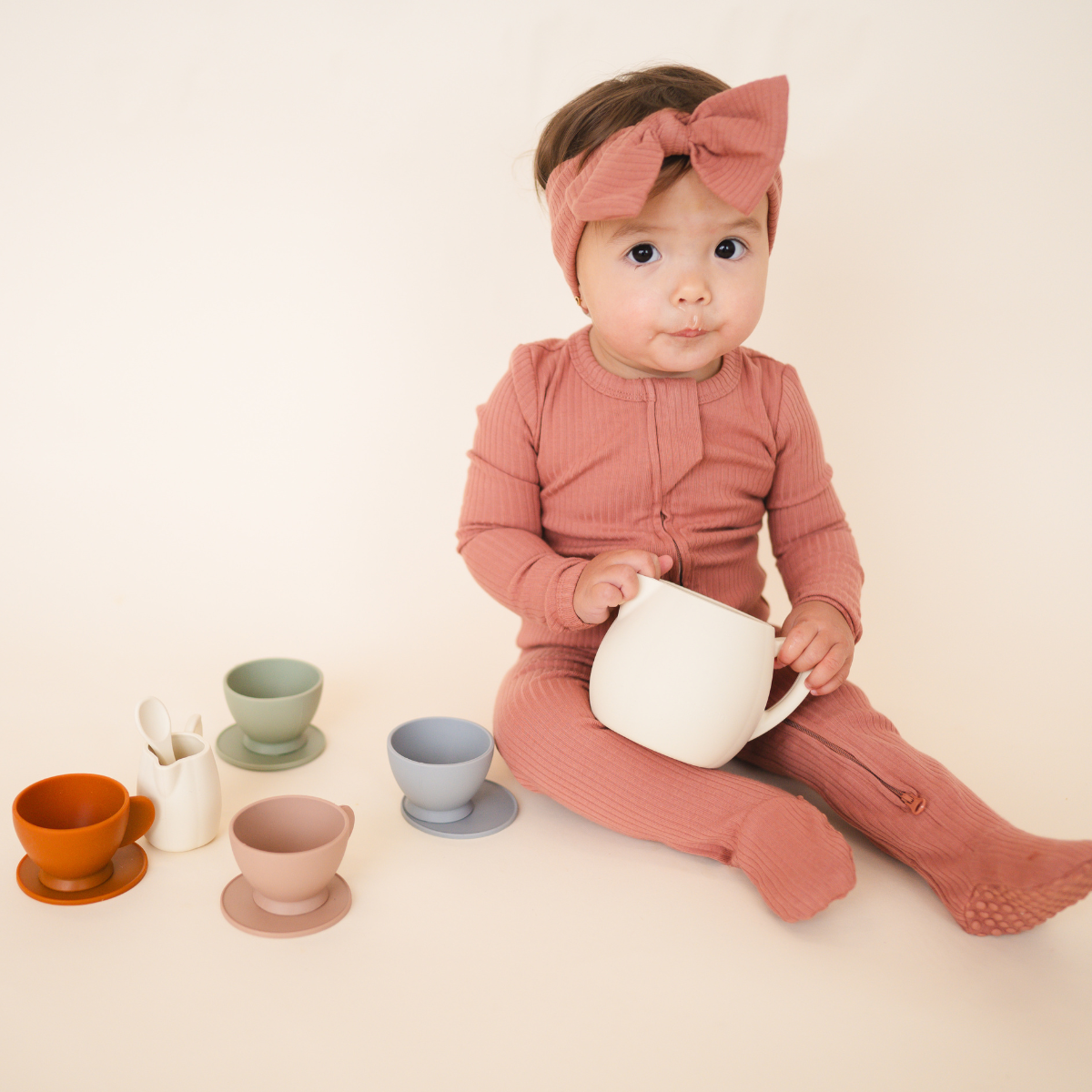 Organic Cotton Ribbed Footie - Terracotta: Newborn