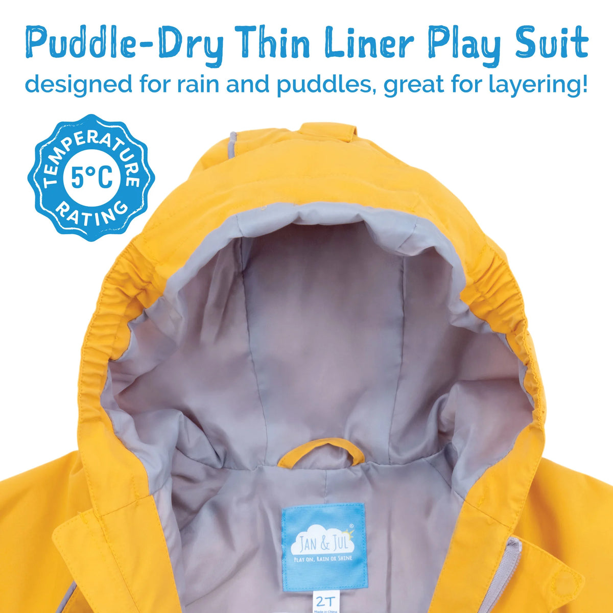 Jan & Jul Puddle-Dry Play Suit Rain Suit Thin Lined- Yellow