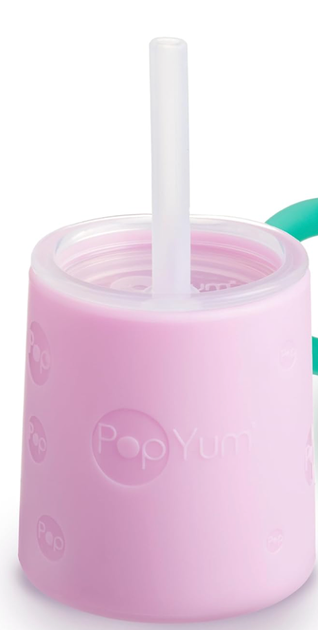 PopYum Single Silicone Training Cup with Straw Lid, for Baby, Infant and Toddler, Tumbler, Sippy, handles, 5 ounce (Copy)