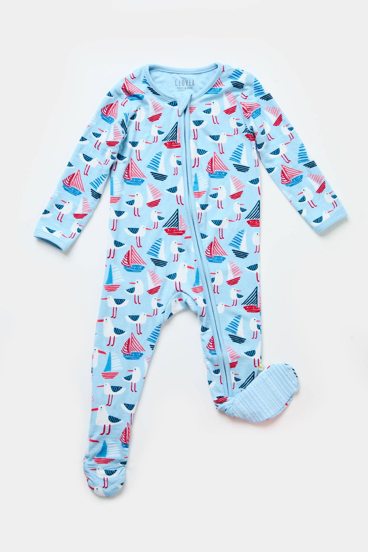 Soft & Stretchy Zipper Footie - Seagulls: 3-6M