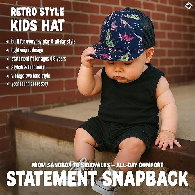 Flat Brim Trucker Hat - Dinosaur Print: Kids (2-9 Years)