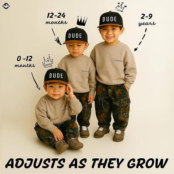 Flat Brim Trucker Hat - Dude - Black/Faux Leather: Kids (2-9 Years)