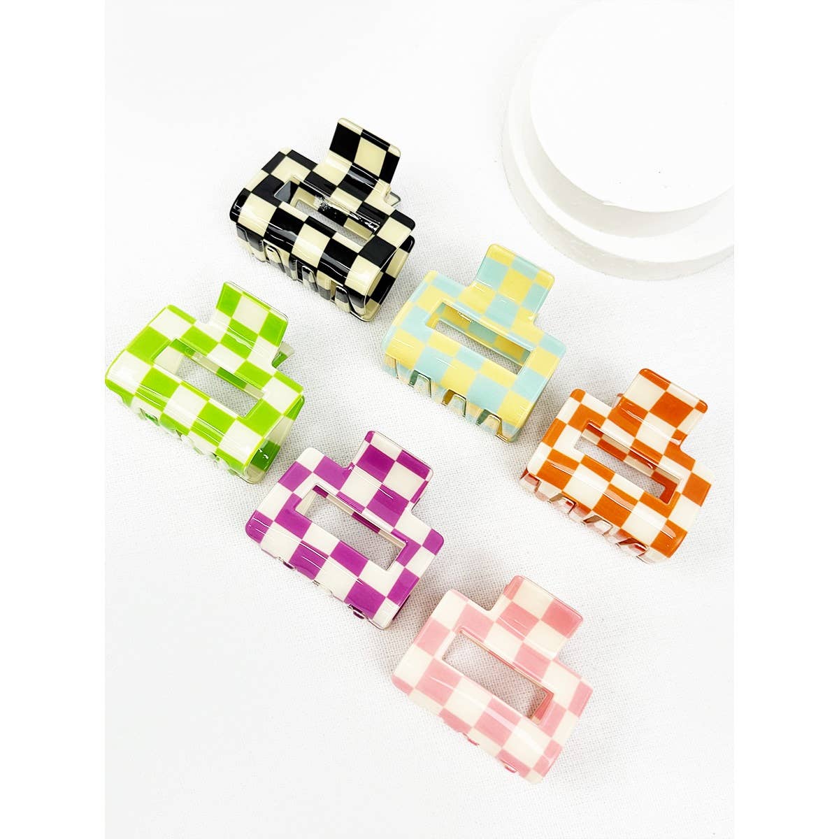 Colorful Checkered Medium Size Hair Clip Claw
