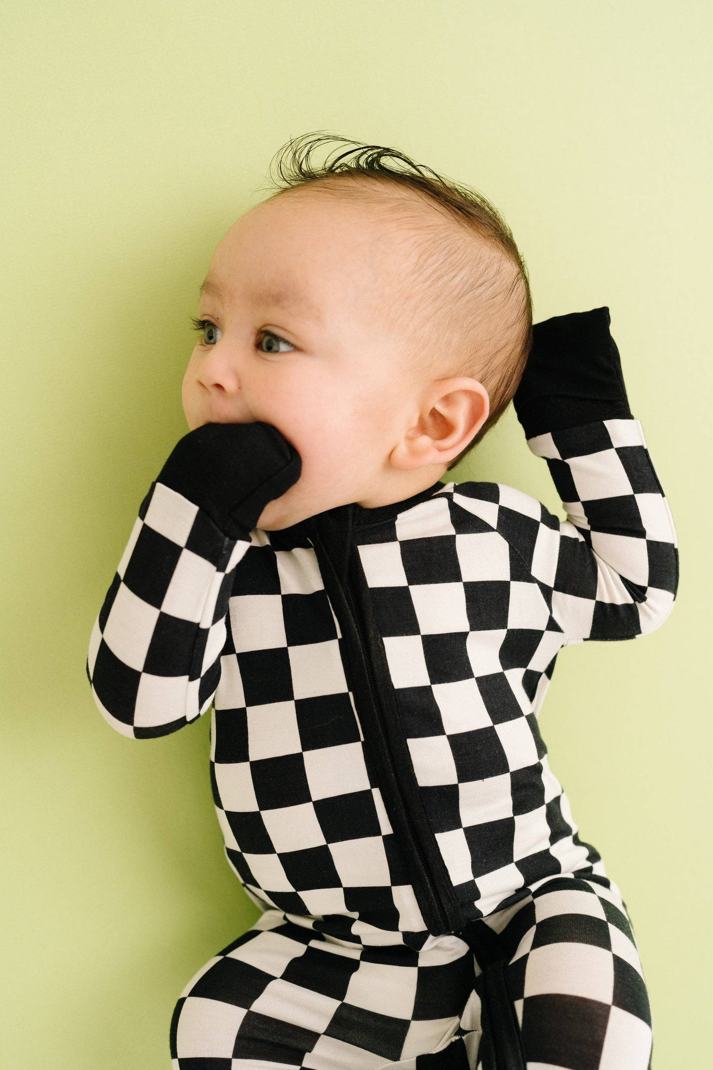 Black Checkered Bamboo Sleeper: 12-18M